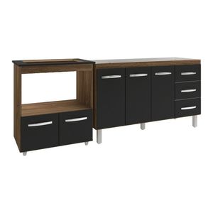 Armário Balcão Gabinete De Pia 140 Cm Carine E Balcão Para Fogão Cooktop 4 Bocas E Forno Elétrico Evelyn Savana Preto