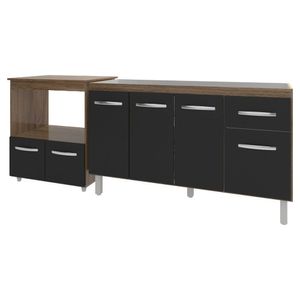 Balcão Armário Cozinha Gabinete De Pia 140 Cm Camila E Balcão Amanda Parana Microondas E Forno Elétrico Savana Preto