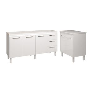 Cozinha Balcão Armário Gabinete De Pia 150 Cm Deise E Balcão Jane Para Microondas Ou Forno Elétrico Branco