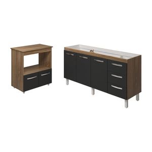 Cozinha Balcão Armário Gabinete De Pia 150 Cm Deise E Balcão Amanda Para Forno Elétrico E Microondas Savana Preto