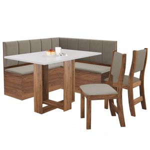 Conjunto Canto Alemão Baú Garden Com Mesa Retangular 120x80 Cm Sem Vidro E 2 Cadeiras Sol Imbuia Blonde Veludo Perola