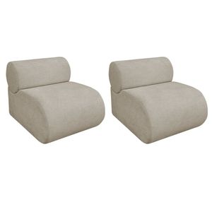 Kit 2 Poltronas Decorativas Orgânica Virgínia Linho - Doce Sonho Móveis Bege