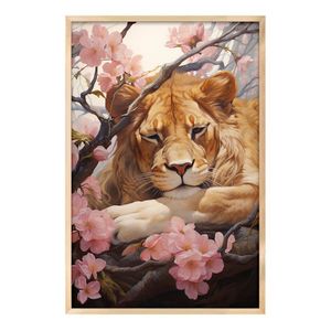 Quadro Decorativo Leão Flor Cerejeira Moldura Cx Alta 100x66