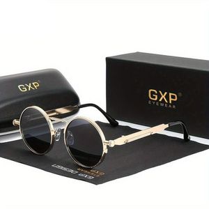Óculos Redondos Polarizados Gxp Estilo Retro Armação Steampunk Dourado