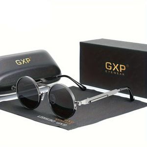 Óculos Redondos Polarizados Gxp Estilo Retro Armação Steampunk Cinza