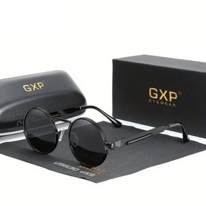 Óculos Redondos Polarizados Gxp Estilo Retro Armação Steampunk Preto