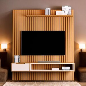 Home Para Tvs 80" Tucumã Ripado 1.8 Nature Jb Móveis
