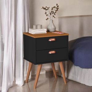 Mesa De Cabeceira 02 Gavetas Janus Preto E Ypê Sal