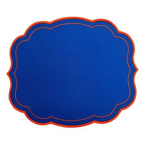 Lugar Americano Impermeável Azul Royal Com Bordado Laranja