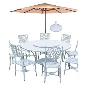 Conjunto Mesa Giratoria 8 Cadeiras Aluminio Piscina Jardim Bege