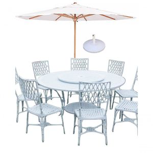 Conjunto Mesa Giratoria 8 Cadeiras Aluminio Piscina Jardim Branco