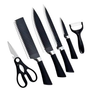 Conjunto De Facas 6 Peças Aço Inox Churrasco Pretas