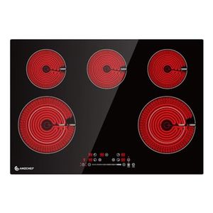 Cooktop Elétrico Amzchef 30 Embutido, 8400w, 5 Zonas E Controle Touch