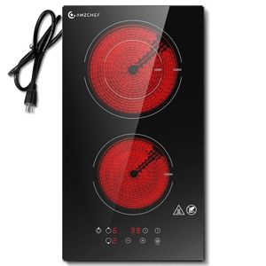 Amzchef Cooktop Elétrico De 2 Bocas 12 Com 9 Níveis De Potência preto