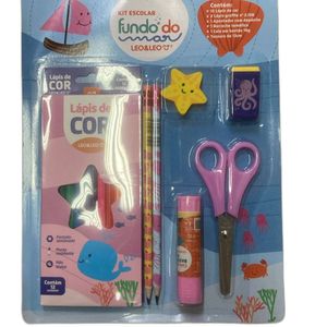 Kit Material Escolar Infantil Lápis De Cor Leo & Leo Jardim 7 Peças Estrela