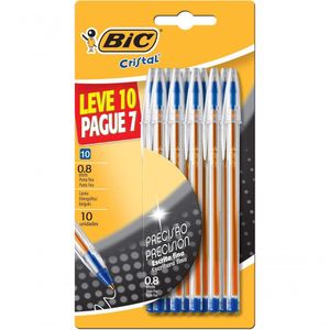 Caneta Esferográfica Bic Cristal Precisão Azul Ponta Fina Leve 10 Pague 7 Unidades
