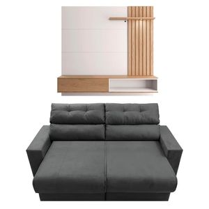 Sofá 3 Lugares Cama Inbox Clean Assento Retrátil + Painel Cinza