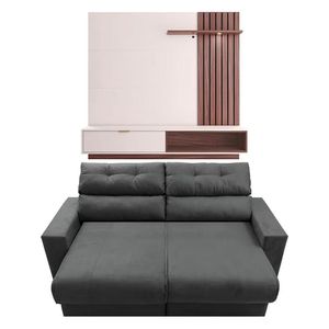 Sofá 3 Lugares Cama Inbox Clean Reclinável + Painel Home Cinza