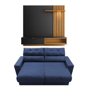 Sofá 3 Lugares Cama Inbox Clean Retrátil E Reclinável - 190 Azul