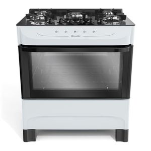 Fogão Mueller Branco 5 Bocas Com Mesa De Vidro E Acendimento Mfv5bb Bivolt