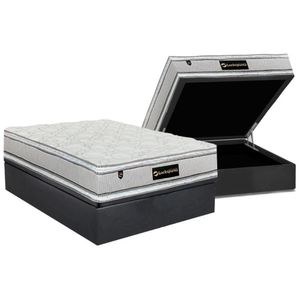 Conjunto Box Baú Casal: Colchão Espuma Luckspuma Masterpocket Lucksfaction Plus Gray + Base Crc Suede Gray(138x188)
