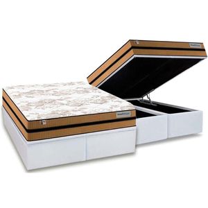 Cama Box Baú Queen Colchão Molas Ensacadas Plumatex Masterpocket Milano + Base Crc Courano White(158x198)