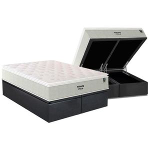 Conjunto Box Baú Queen: Colchão Molas Plumatex Ensacadas Ecolife + Base Crc Suede Gray(158x198)