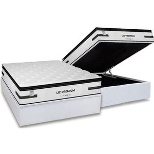 Conjunto Box Baú Casal: Colchão Molas Plumatex Ensacadas Liz Premium D33 + Base Crc Courano White(138x188)