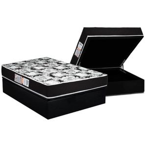 Conjunto Box Baú Casal: Colchão Espuma Luckspuma D33 Supreme Pró Saúde Black + Base Crc Suede Black(138x188)