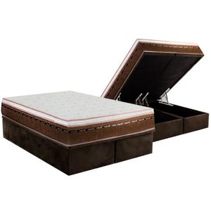 Conjunto Box Baú Queen: Colchão Espuma Luckspuma Masterpocket New Comfort + Base Crc Suede Brown(158x198)