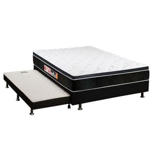 Cama Box Casal Colchão Espuma D33 Castor Black E White + Base Crc Courano Black(138x188)