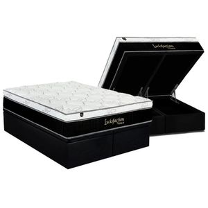 Conjunto Box Baú Queen: Colchão Espuma Luckspuma Visco Masterpocket Lucksfaction Black + Base Crc Suede Black(158x198)