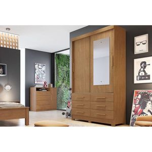 Guarda Roupa Solteiro 2 Portas E 6 Gavetas C/ Espelho Jequitibá/buriti Cumaru - Novo Horizonte