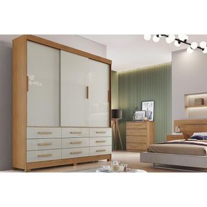 Guarda Roupa Solteiro 3 Portas E 9 Gavetas Jequitibá/buriti Freijo Cumaru C/ Fendi - Novo Horizonte