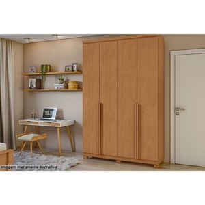 Guarda Roupa 4 Portas E 2 Gavetas C/ Pés Alonzo Amendoa Clean - Lopas