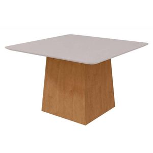 Mesa Para Cozinha Nevada C-tampo Madeirado Vidro Curvo 130x130cm Amendoa-off White - Lopas