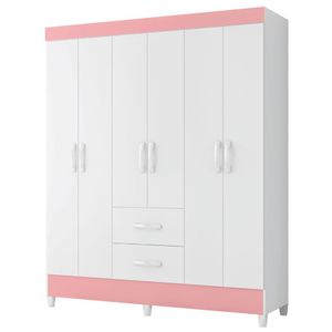 Guarda Roupas Casal 6 Portas 2 Gavetas Mobi Branco / Rosa Flex Albatroz Bc Bc Ros