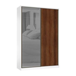Guarda Roupa 2 Portas 159cm Prata Branco Com Nogueira Dourado