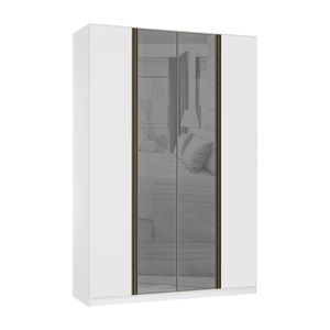 Guarda Roupa 4 Portas 159,2 Cm Prata Branco Com Branco Mat