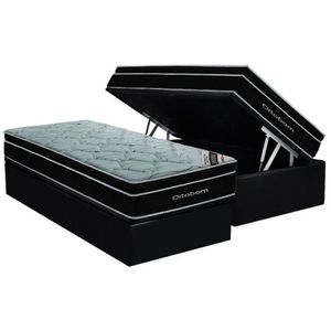 Conjunto Box Baú Solteiro Colchão Molas Ortobom Ensacadas Elegant + Base Crc Suede Black (88x188)