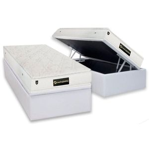 Conjunto Box Baú Solteiro Colchão Molas Luckspuma Ensacadas Satisfaction Plus White + Base Crc Courano White (88x188)