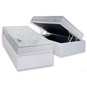 Conjunto Box Baú Solteiro Colchão Molas Luckspuma Ensacadas Maxi Dream + Base Crc Courano White (88x188)