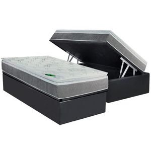 Conjunto Box Baú Solteiro Colchão Molas Luckspuma Ensacadas Maxi Life + Base Crc Suede Gray (88x188)