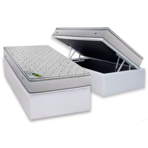 Conjunto Box Baú Solteiro Colchão Molas Luckspuma Ensacadas Luck + Base Crc Courano White (88x188)