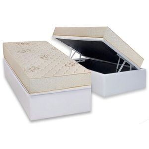 Conjunto Box Baú Solteiro Colchão Espuma Luckspuma D45 Gran Luck Floral Pró Saúde + Base Crc Courano White(88x188)