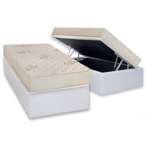 Conjunto Box Baú Solteiro Colchão Espuma Luckspuma D45 Gran Luck Flora Pró Saúde + Base Crc Courano White(88x188)