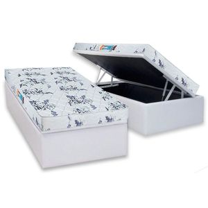 Conjunto Box Baú Solteiro Colchão Espuma Luckspuma D28 Celebrity Pró Saúde + Base Crc Courano White (88x188)