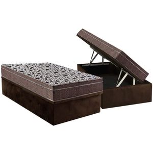Conjunto Box Baú Solteiro Colchão Molas Ortobom Ensacadas Physical + Base Crc Suede Brown (88x188)