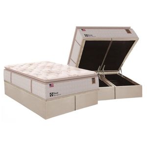 Conjunto Box Baú Queen Colchão Molas Sealy Lfk Doux Confort + Base Crc Courano Clean(158x198)