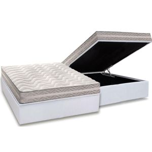 Conjunto Box Baú Casal Colchão Espuma Paropas D28 - Master Ag80 Prata Double Face 17 + Base Crc Courano White (138x188)